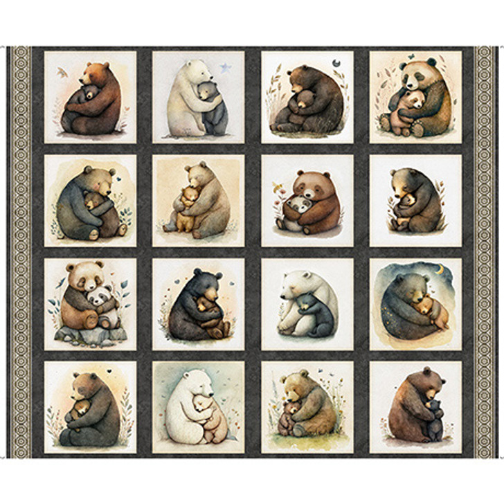 Quilting Treasures - Bear Hugs - 36" Picture Patches Panel, Charcoal