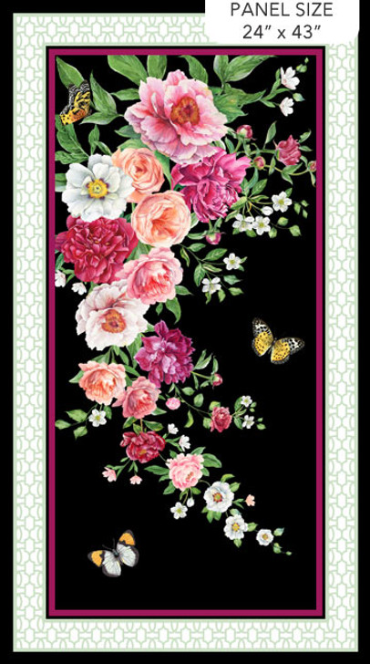 Northcott - Blush - 24" Floral Panel, Black