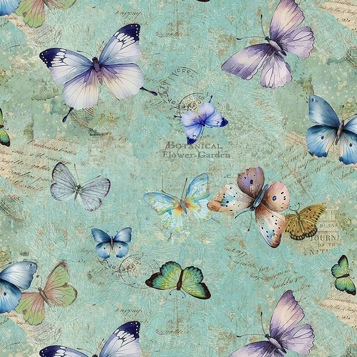 Timeless Treasures - Butterfly Dreams - Pretty Butterflies & Text, Green