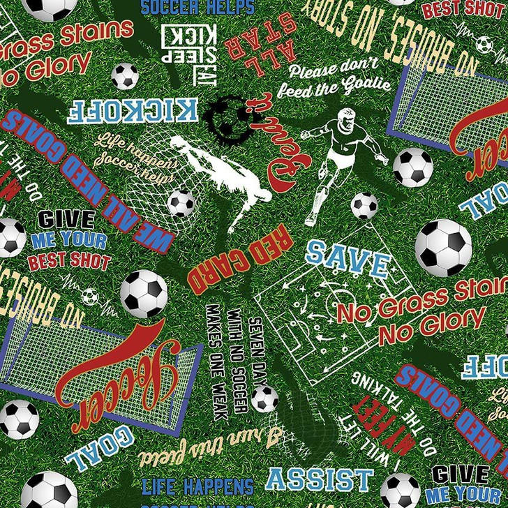 Timeless Treasures - Sports - Soccer Words, Green