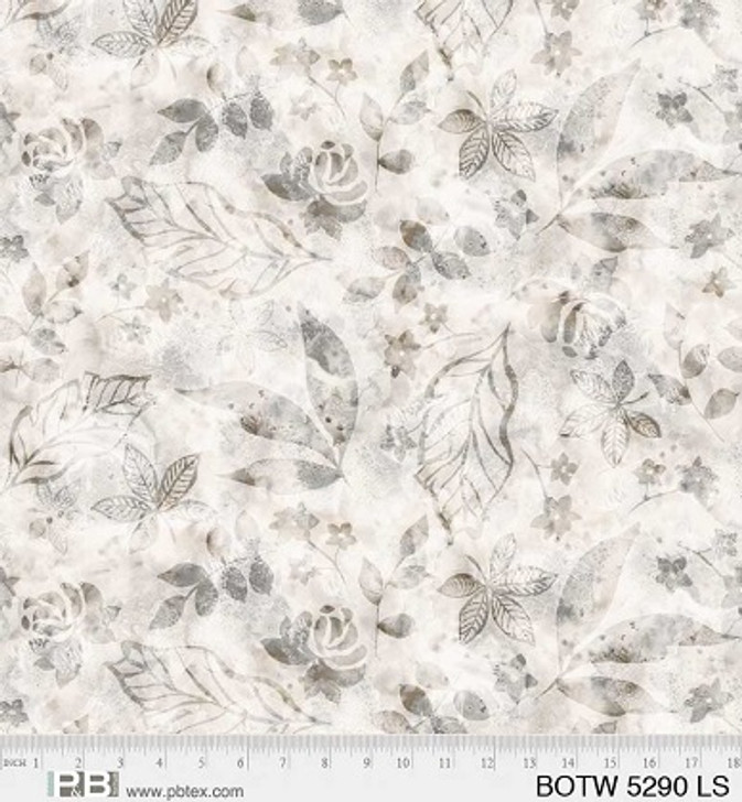 P & B Textiles - 108" Botanics - Layered Leaves, Light Silver