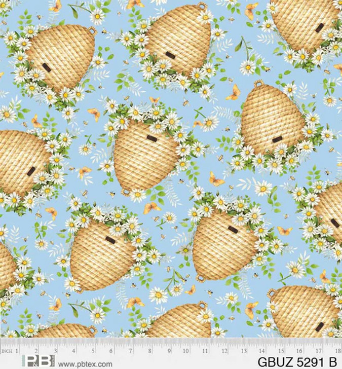 P & B Textiles - Garden Buzz - Beehives, Blue