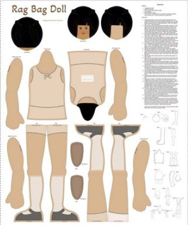 Marcus Fabrics - Rag Bag Doll - 36" Pre-printed Panel, Cream