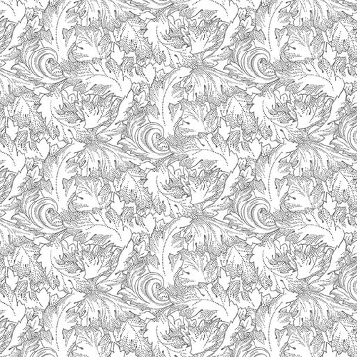 Benartex - Traditions - All About Daisies - Twirling Leaves, White on White