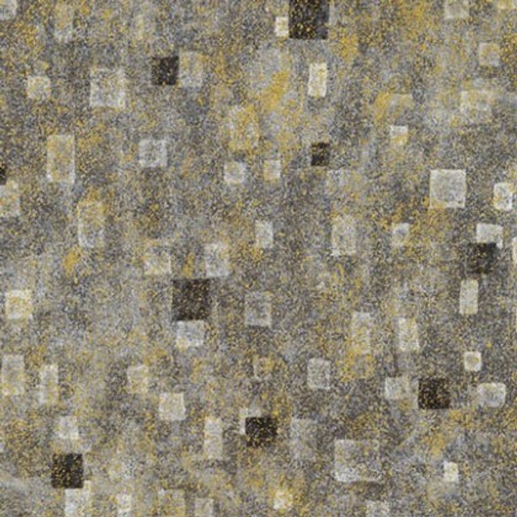 Robert Kaufman - Gustav Klimt - Gold Metallic Squares, Charcoal