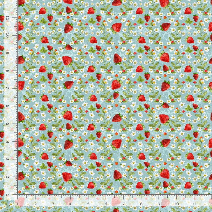 Timeless Treasures - Berry Sweet - Strawberries & Flowers, Blue