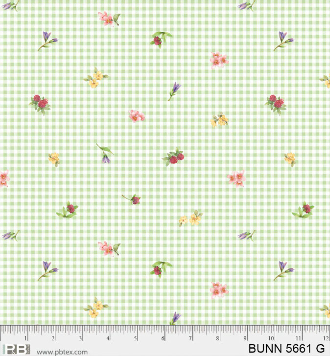 P & B Textiles - Bunnies & Blooms - Floral Gingham, Green