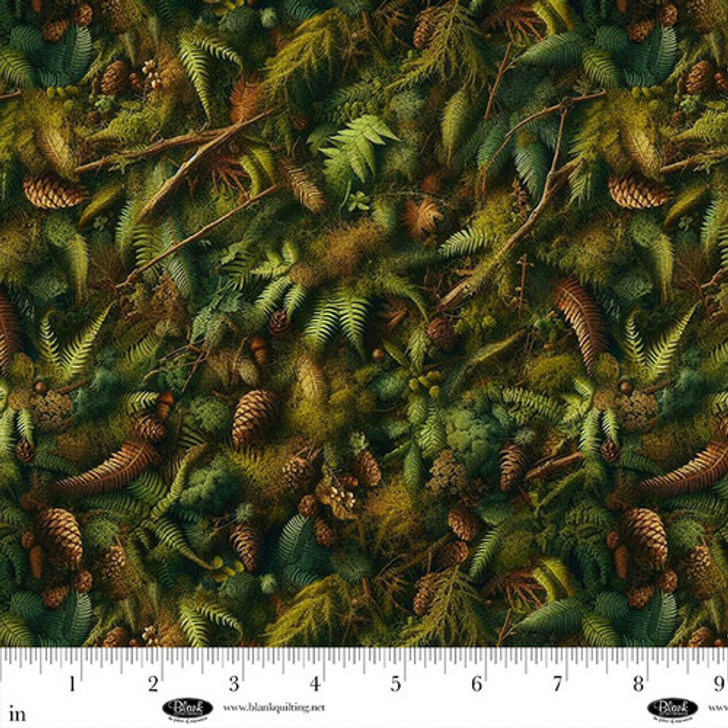 Blank Quilting - Wilderness Song - Forest Moss, Leaves, & Pine Cones, Green