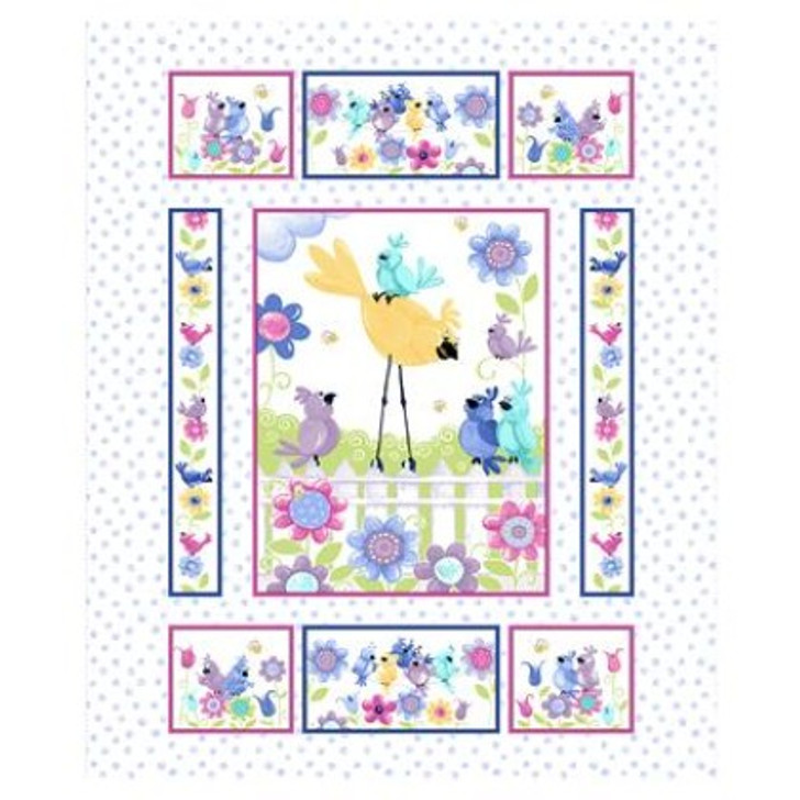 SusyBee - Bird's Buddies - 36" Quilt Panel, White