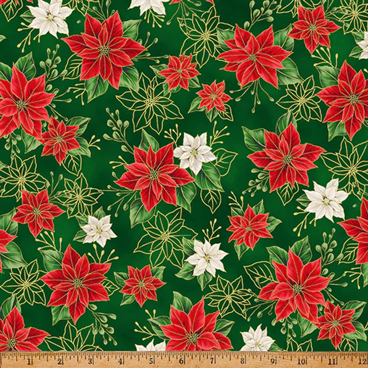 Hoffman California - Blooming Holidays - Red & White Poinsettias, Hunter/Gold
