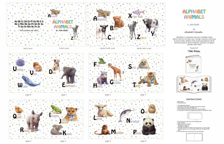 Elizabeth Studio - 36" Cloth Book Panel - Animal Friends ABCS Panel, White