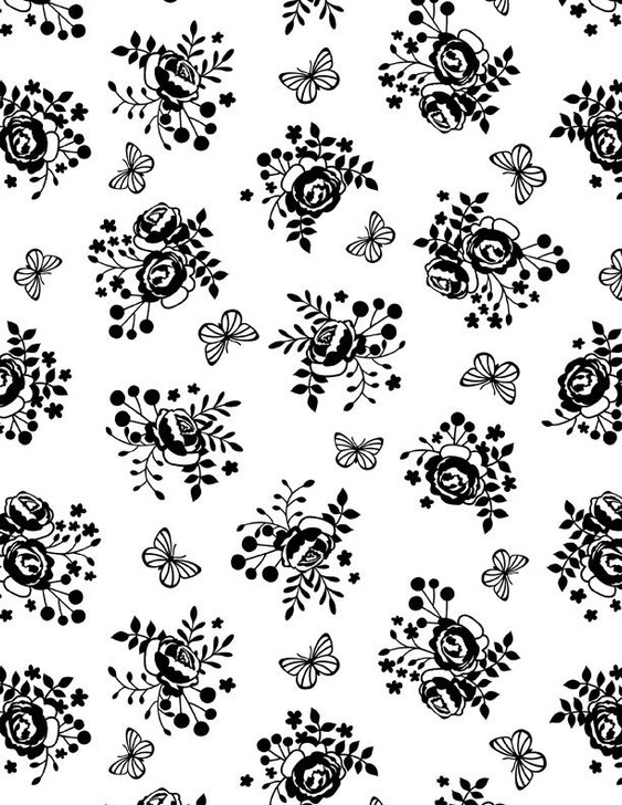 Wilmington Prints - Shadow Blooms - Bouquet Toss, Black on White