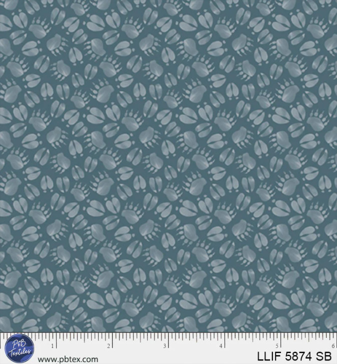 P & B Textiles - Lodge Life - Tonal Pawprints, Slate Blue