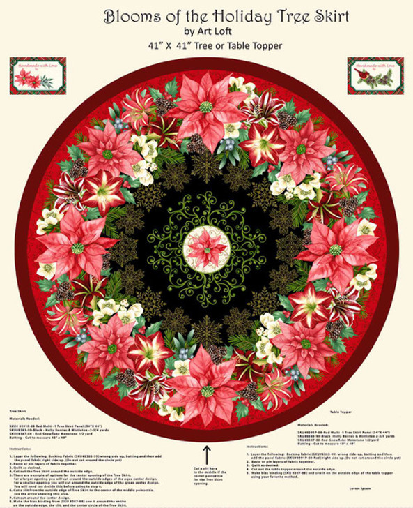 Studio E - Blooms Of The Holiday - 45" Tree Skirt Panel, Red