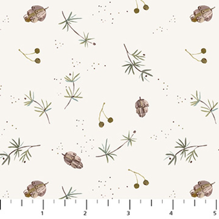 Figo Fabrics - Cozy Cubs - Pinecones, White