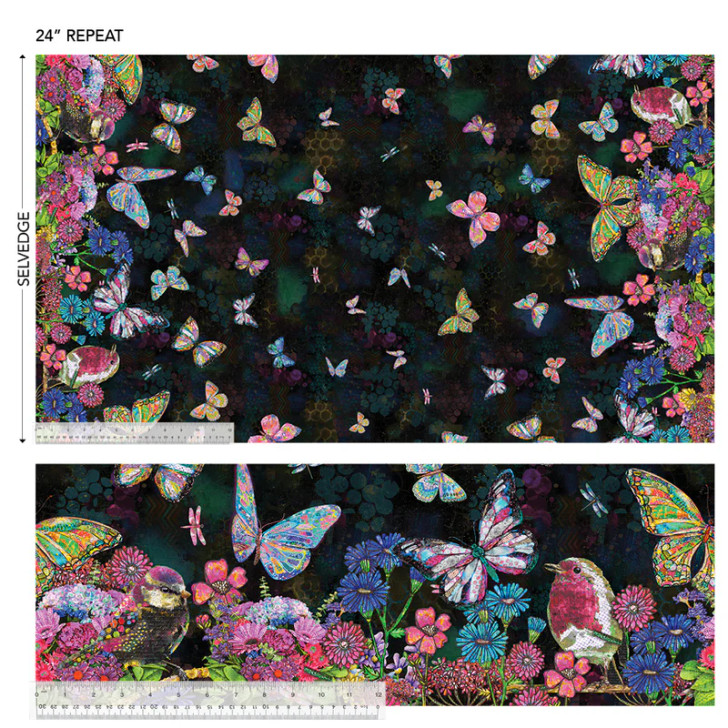 Windham Fabrics - Shine On - Butterflies In Bloom, Black