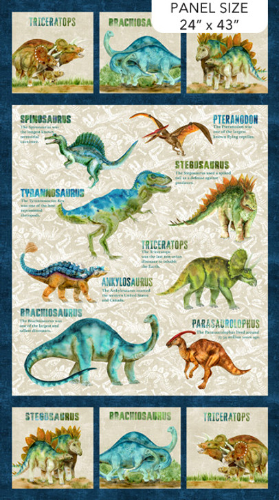 Northcott - Dino Roar - 24" Dinosaur Panel, Beige