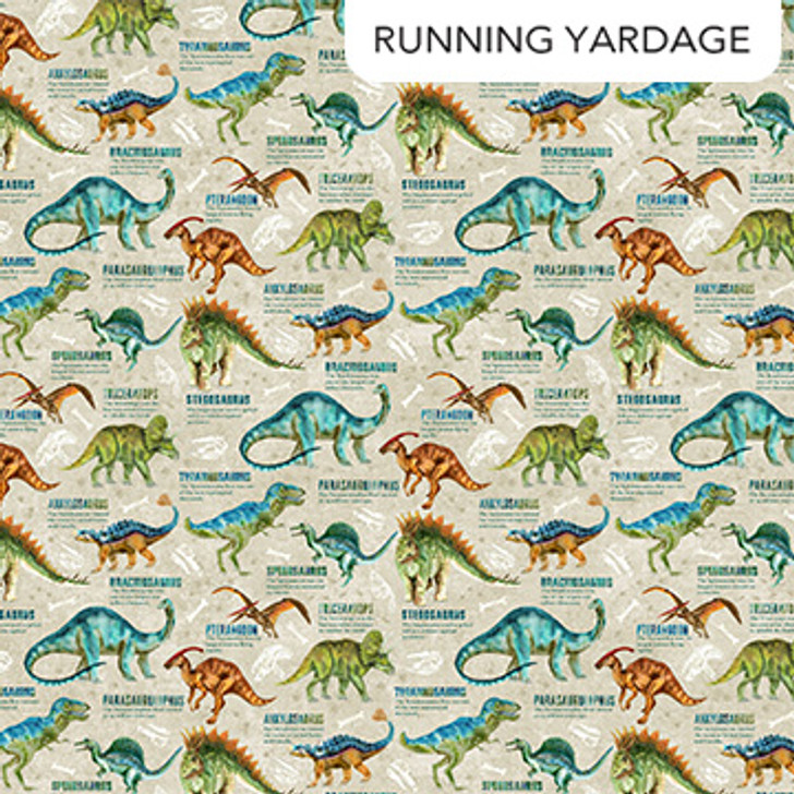 Northcott - Dino Roar - Dino With Words, Beige