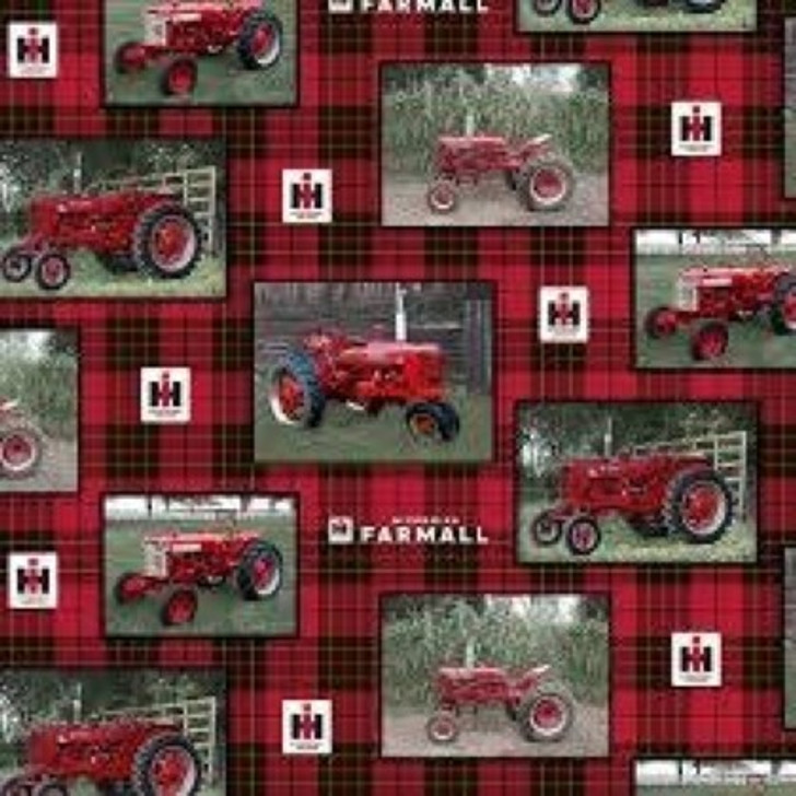 Sykel - Farmall - Tractor on Plaid Allover, Red