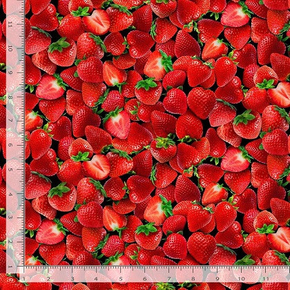 Timeless Treasures - Fruit - Packed Strawberries, Black