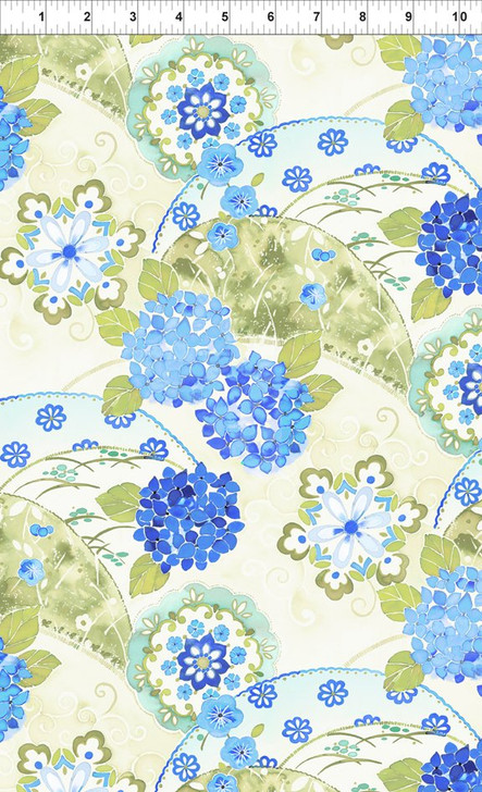 In The Beginning Fabric - Ajisai - Hydrangea Collage, Blue
