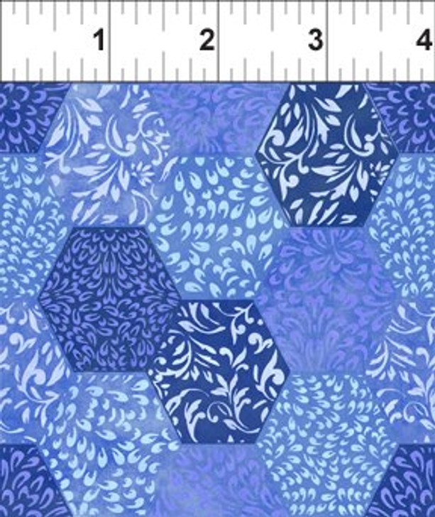 In The Beginning Fabric - Ajisai - Hexagons, Blue