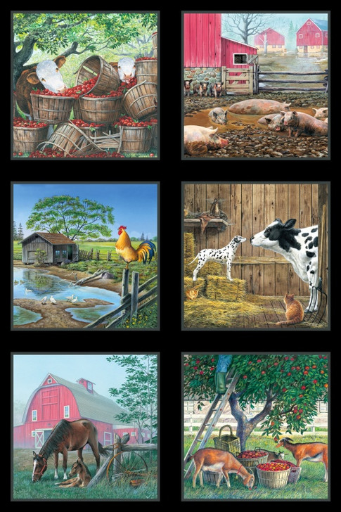 Elizabeth Studio - Farm Life - 24" Panel - 6.5" Blocks, Black