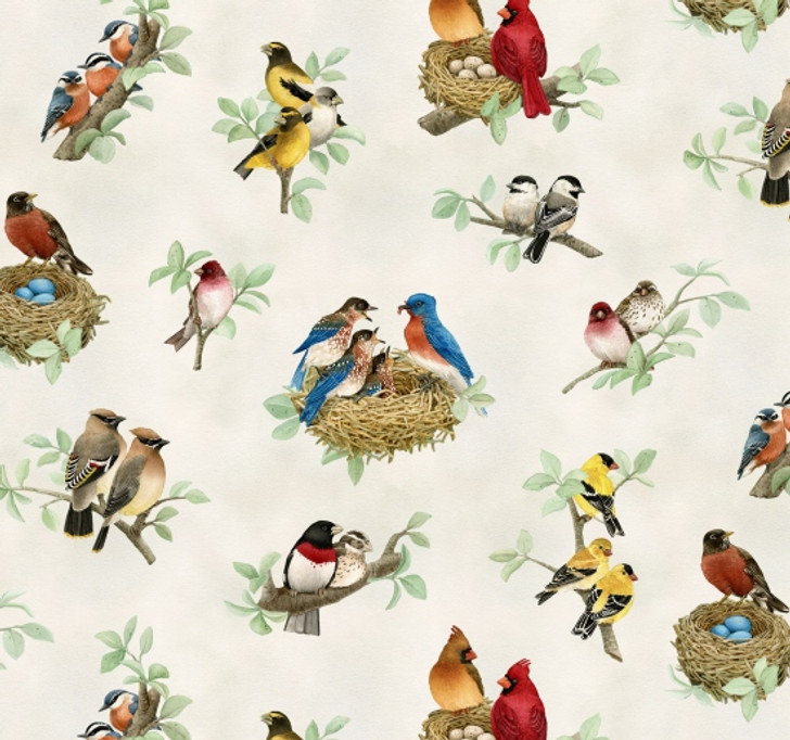 Elizabeth Studio - Beautiful Birds - Tossed Colorful Songbirds, Cream