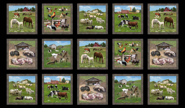 Elizabeth Studio - Farm Animals - 24" Block Panel, Black