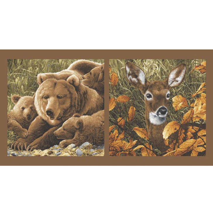 Andover - Northwoods - 24" Bear And Deer Pillow Panel, Brown