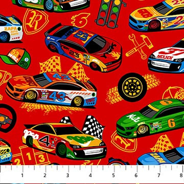 Northcott - Turbo Speed - Large Cars, Red/Multi - Lancaster Home & Fabric
