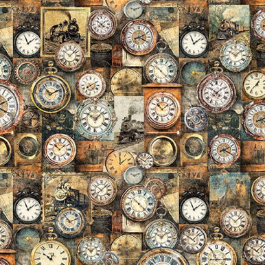 Quilting Treasures - Steam & Steel - Clocks, Multi - Lancaster Home ...