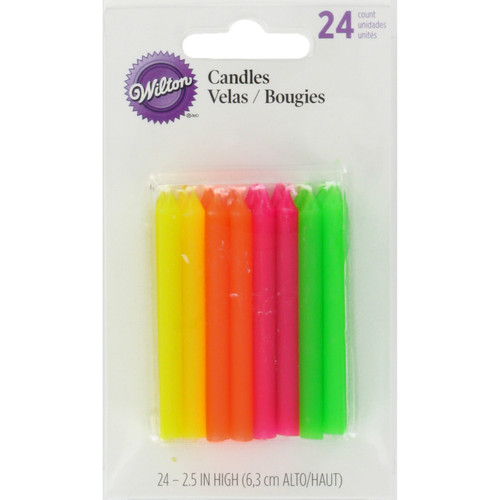 Bright Pink, Green, Yellow and Orange Sparkly Birthday Candles, 24-Count