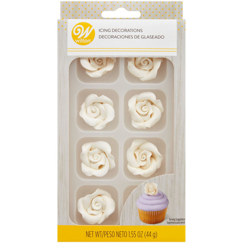 WILTON ICING DECORATIONS ROYAL WHITE ROSES MEDIUM 8 CT Wilton B2B