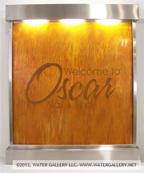 Water Gallery Stainless Steel Wall Fountain with Copper Panel and Logo