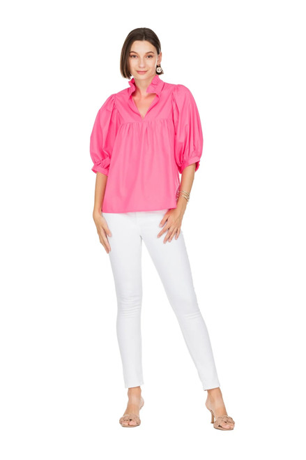 High Neck Puff Sleeve Top, Pink