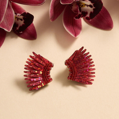 Micro Madeline Earrings, Red Glitter