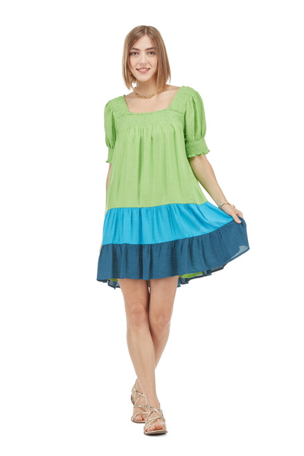Colorblock Tiered Dress, Lime
