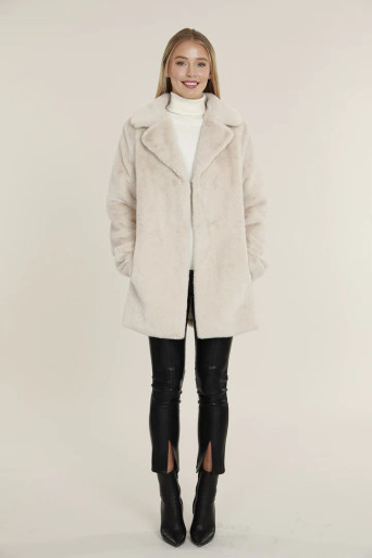 Plush Faux Fur Coat, Creme - Monkee's of Fayetteville