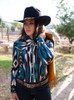 Teal Navajo Western Show Blouse in Vibrant Aztec Southwestern Print