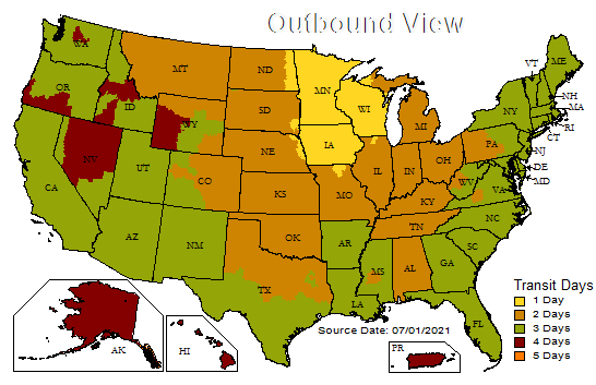 UPS Zones from Minnesota