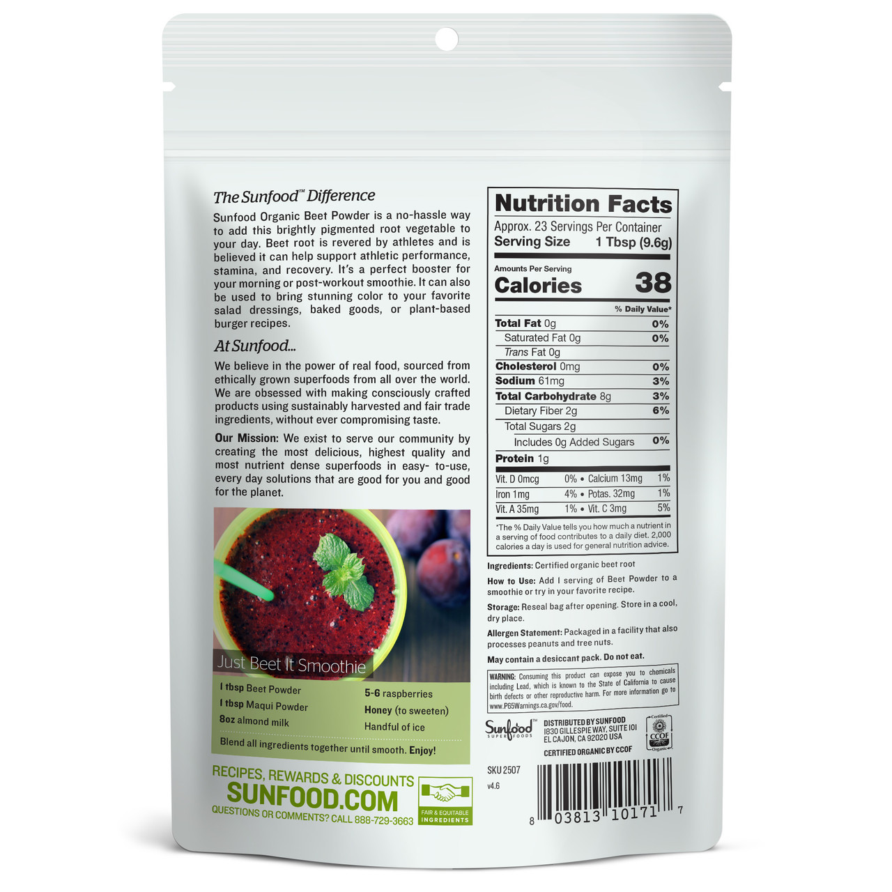 Beet Powder, 8oz - 100% Raw, Organic Superfood