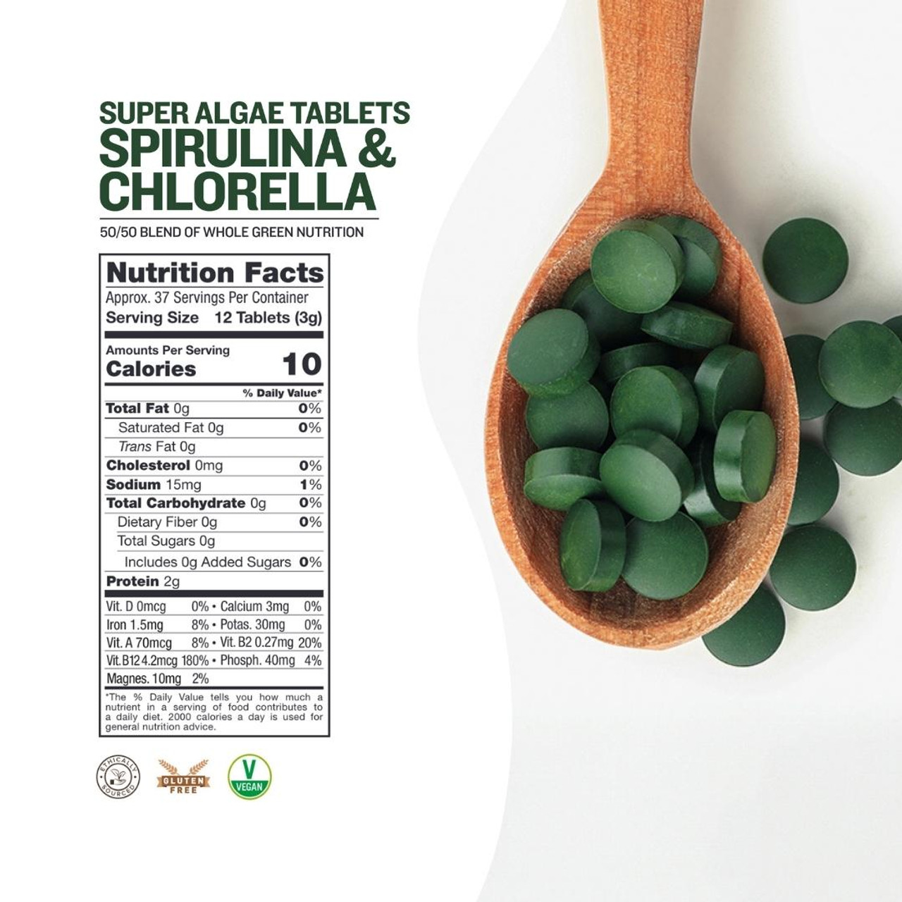 sunfood – Espirulina y Chlorella comprimidos, 2 onza