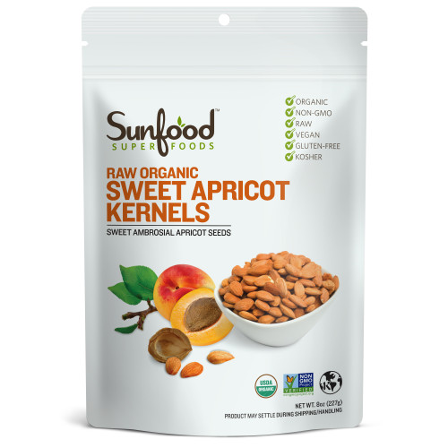 Apricot Kernels, Sweet, 8oz, Organic, Front