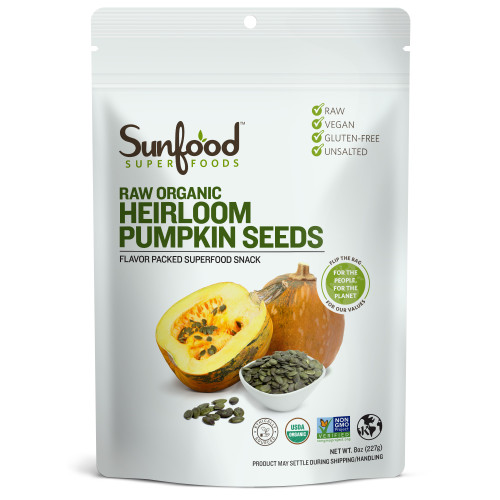 Heirloom Pumpkin Seeds 8oz, Certified Organic Sunfood Superfoods