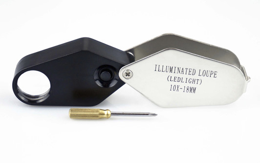 10x18mm Illuminated Jeweler's Loupe with LED Light, Includes Mini Screwdriver