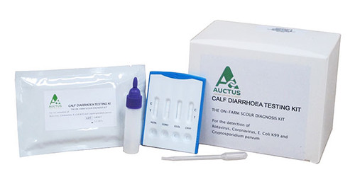 Auctus Diarrhoea Testing Kit 5 Tests
The On-farm Scour Diagnosis Kit.

1. Simple to use on-farm testing kit to determine Rotavirus, Coronavirus, E-coli and Cryptosporidium.

2. Accurate diagnosis determines the most effective course of action for treatment.

3. From the test kit results, preventative measures can be implemented.

4. Confirms faecal test results within 10 minutes.

5. The CALF DIARRHOEA TESTING KIT consists of highly sensitive immunoassay test strips in a user friendly test cassette.

6. CALF DIARRHOEA TESTING KIT Instructions



7. Available in boxes containing 5 kits.