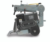 Walk-behind scraper with folding handle for versatility.