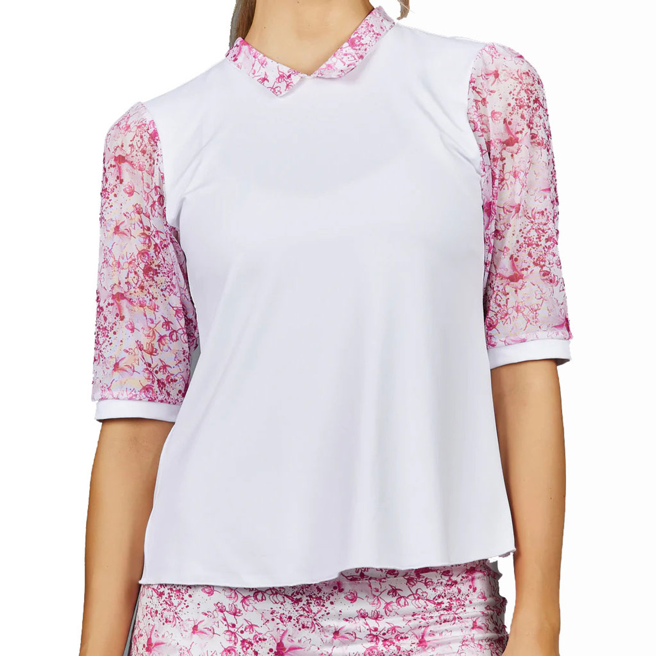 Denise Cronwall Meadow Preppy Collar Top (White/Floral)