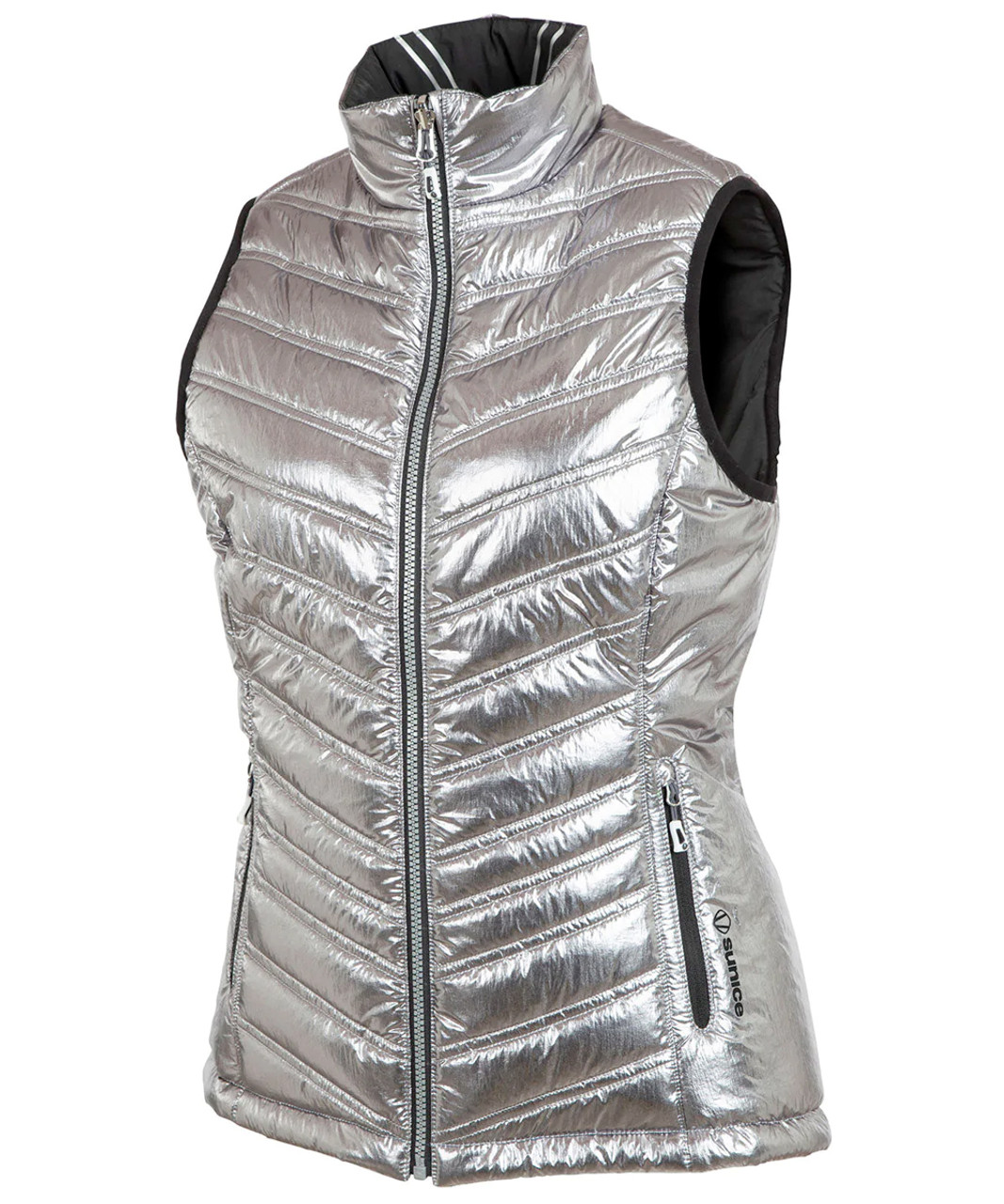 Sunice Maci Silver/Black Quilted Reversible Vest | Golf4Her